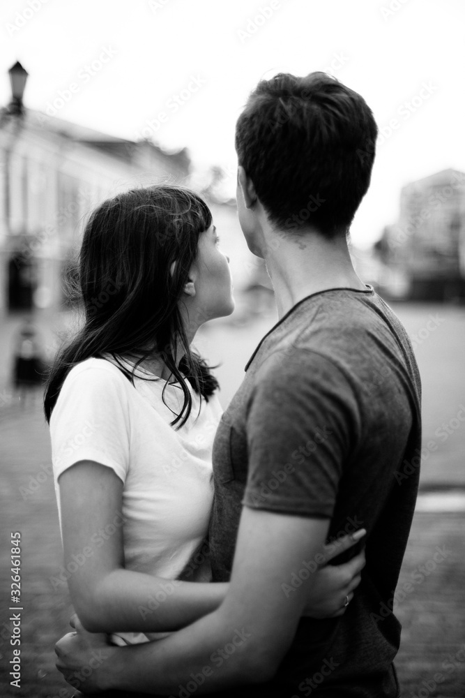 Hugging loving boy and girl outside Hugging loving boy and girl outside