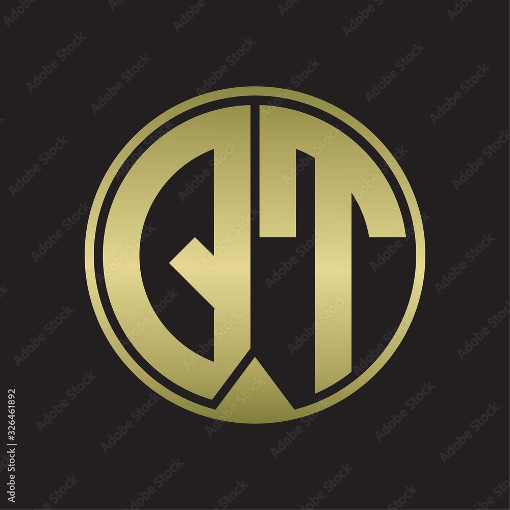 QT Logo monogram circle with piece ribbon style on gold colors QT Logo monogram circle with piece ribbon style on gold colors