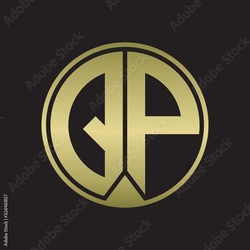 QP Logo monogram circle with piece ribbon style on gold colors