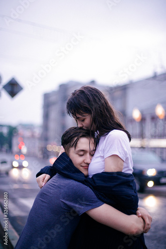 Hugging loving boy and girl outside © Михаил Фадеев