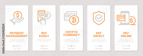 Startup related vertical cards. Mobile app onboarding screens Templates for a website. Icons with editable stroke