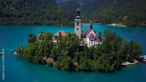 Wallpaper Mural Aerial beautiful medieval church on island in turquoise alpine lake bled slovenia Torontodigital.ca