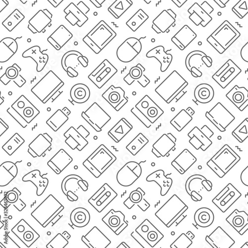 Devices related seamless pattern with outline icons