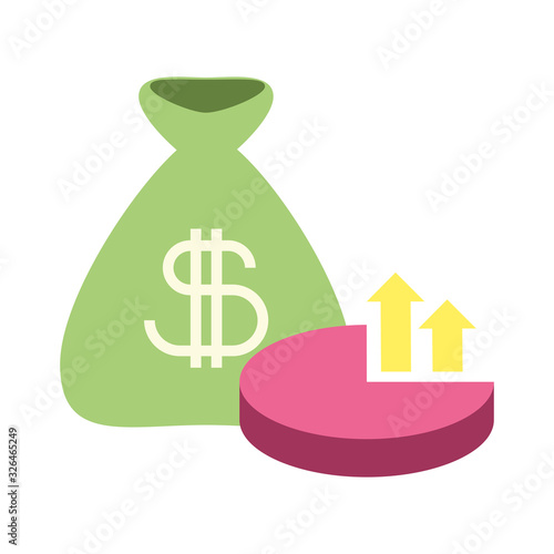 bag with money and statistical graphs, increase of the business