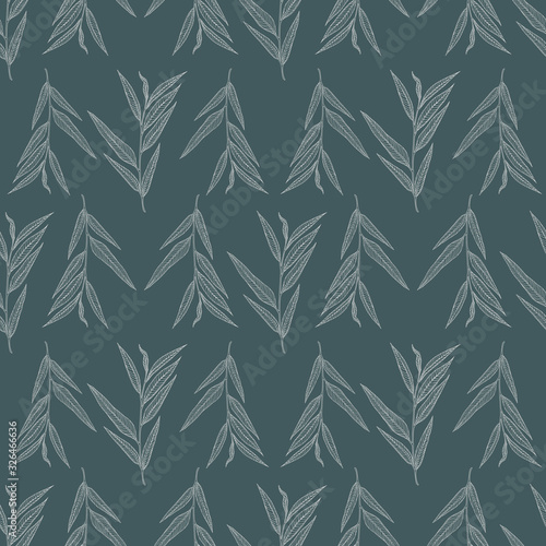 Eucalyptus pattern on a blue background. Eucalyptus wrapping paper. Botanical seamless pattern. Sprig of eucalyptus
