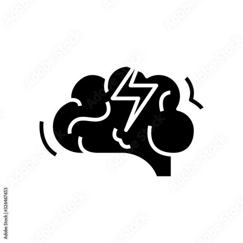 Brain attack black icon, concept illustration, vector flat symbol, glyph sign.