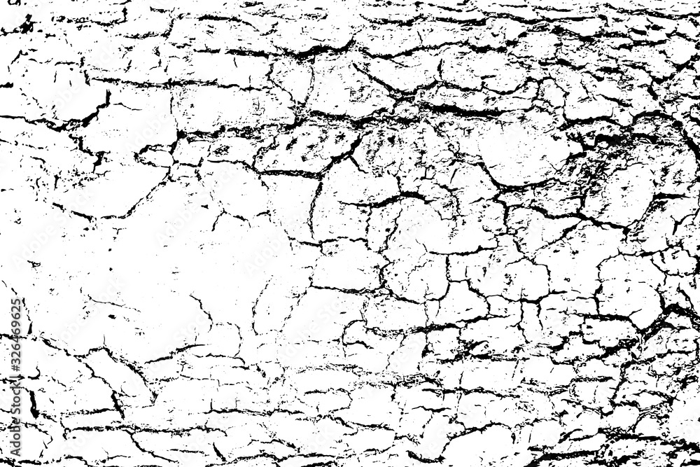 Distressed overlay texture of rough surface, cracked wood, tree bark. Grunge background. one color graphic resource.