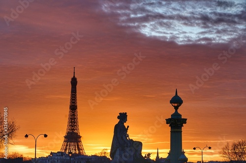 silhouette of eiffel tower in paris at sunset