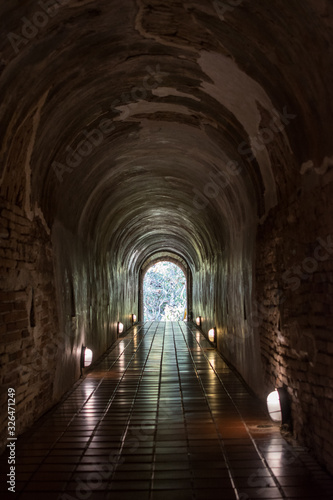 the old tunnel of Wat Umong Suan Puthatham temple in Chiang Mai, Thailand