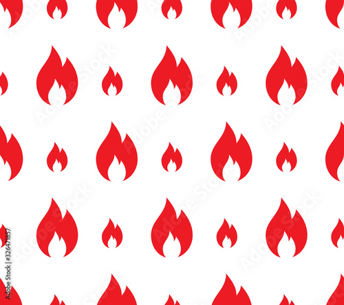Fire icon background. Seamless pattern of red flame. Burning bonfire. Hot, dangerous, attentive concept. Vector isolated on white background