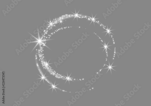 Light star spark, dust in a circle. Bright white sheer of the comet. Vector illustration isolated background.