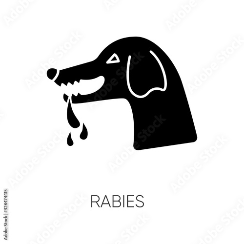 Rabies black glyph icon. Dangerous viral disease, contagious central nervous system infection silhouette symbol on white space. Rabid dog, aggressive animal vector isolated illustration