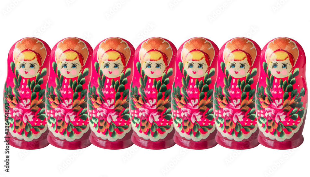 Russian doll matryoshka or babushka pattern on white background. Moscow traditional toy for design or banner