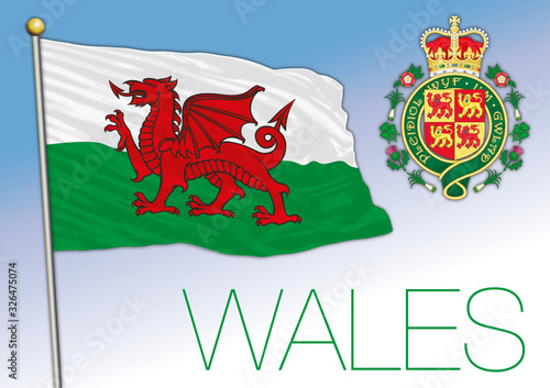 Wales official national flag, United Kingdom, vector illustration