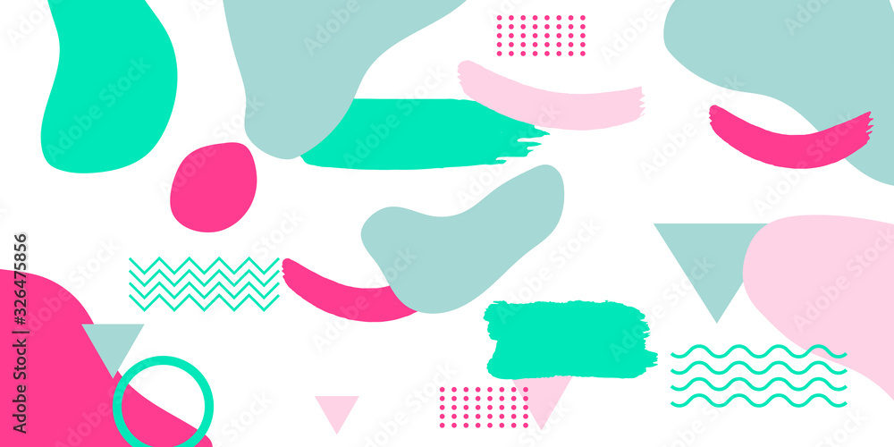 Brush stroke memphis pattern background with tosca pink brown color