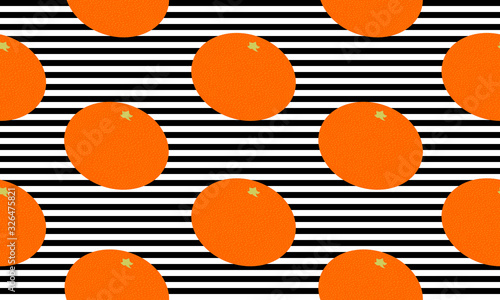 Seamless background with black stripes and mandarins with dark shadow. Vector illustration design for greeting card or template.
