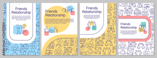 Friends relationships brochure template. Friendly communication. Flyer, booklet, leaflet print, cover design with linear icons. Vector layouts for magazines, annual reports, advertising posters