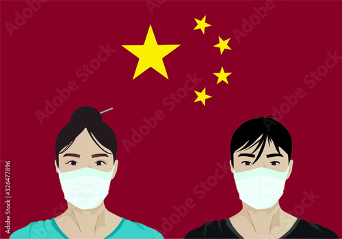 Coronavirus in China. Coronavirus (2019-nCoV), woman and man in white medical face mask. Concept of coronavirus quarantine.