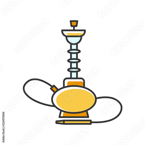 Hookah RGB yellow color icon. Sheesha house. Glass sphere base. Popular nargile lounge. Scent of vaporizing. Smoking area. Accessories for shisha. Oriental hooka. Isolated vector illustration
