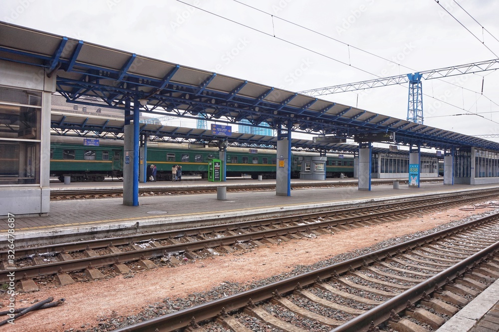 Deserted platform at the Kiev station.