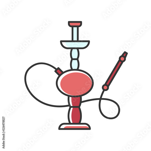 Hookah RGB red color icon. Sheesha house. Traditional shisha. Nargile lounge. Odor from pipe. Scent of vaporizing. Smoking area. Accessories for nargila. Oriental hooka. Isolated vector illustration
