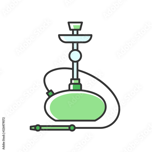 Hookah RGB green color icon. Sheesha house. Nicotine and cannabis. Nargile lounge. Scent of vaporizing. Smoking area. Accessories for shisha. Oriental hooka. Isolated vector illustration
