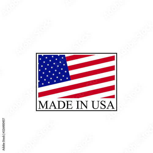 Made in USA (United States of America). Vector illustration for badge, label or logo with flag. 