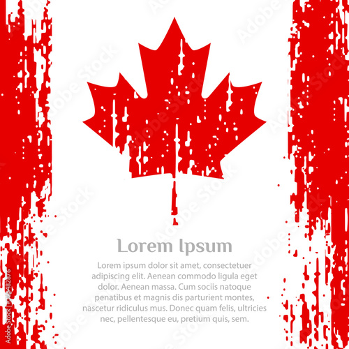 Square banner, old flag of Canada in the style of tattered paint on the wall. Template with place for your text, copy space. Vector illustration