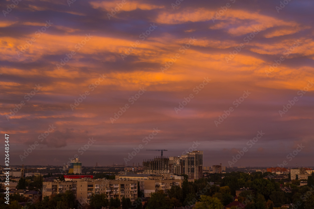 Sunset over  l city. Dnipro. Ukraine.