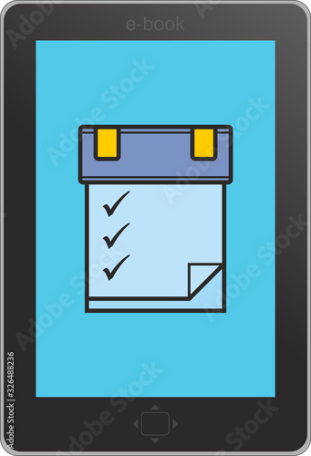 tablet pc with screen on blue background with notes calendar