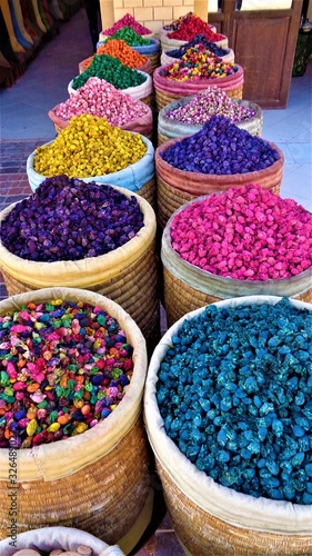 baskets of dry flowers in marrakech