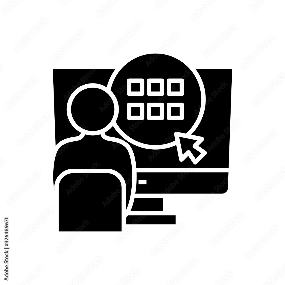 Choosing manager black icon, concept illustration, vector flat symbol, glyph sign. Choosing manager black icon, concept illustration, vector flat symbol, glyph sign.