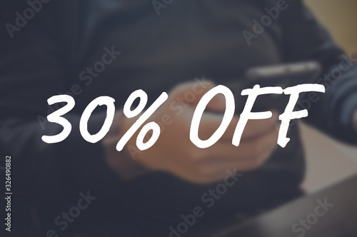 30% off word with blurring business background