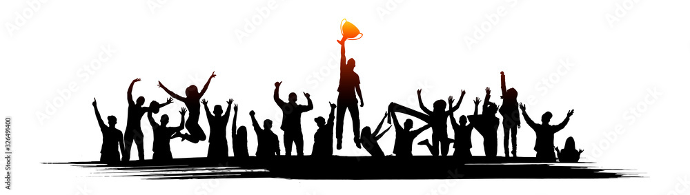 Fototapeta premium Champion cup european world and crowd many people entertain event playing and happy dancing from party in stadium Vector illustration