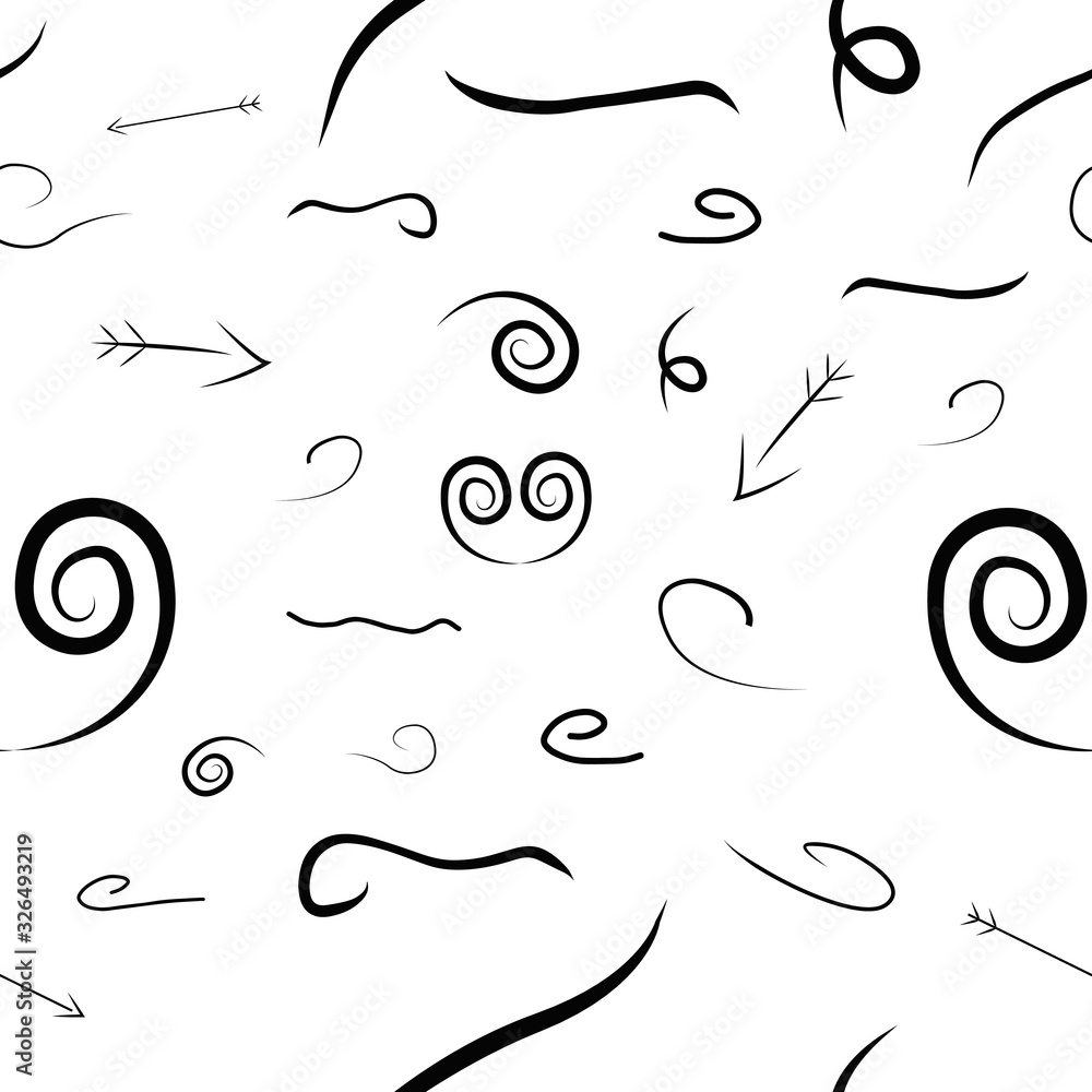 Spiral arrows line vector seamless pattern. Seamless doodle ink pointer and arrow pattern Spiral arrows line vector seamless pattern. Seamless doodle ink pointer and arrow pattern