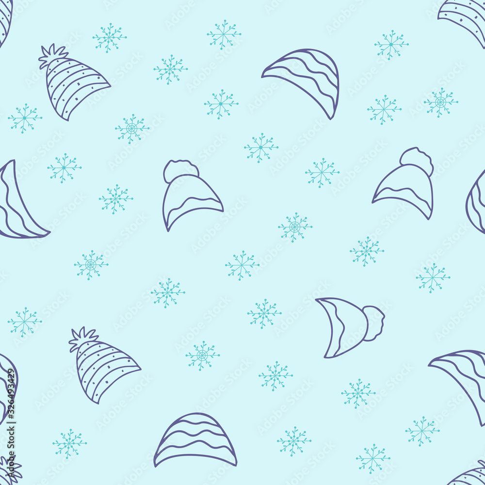 Vector background. Seamless pattern with winter hat. Warm winter hat in doodle style. Vector hand drawn illustration Vector background. Seamless pattern with winter hat. Warm winter hat in doodle style. Vector hand drawn illustration