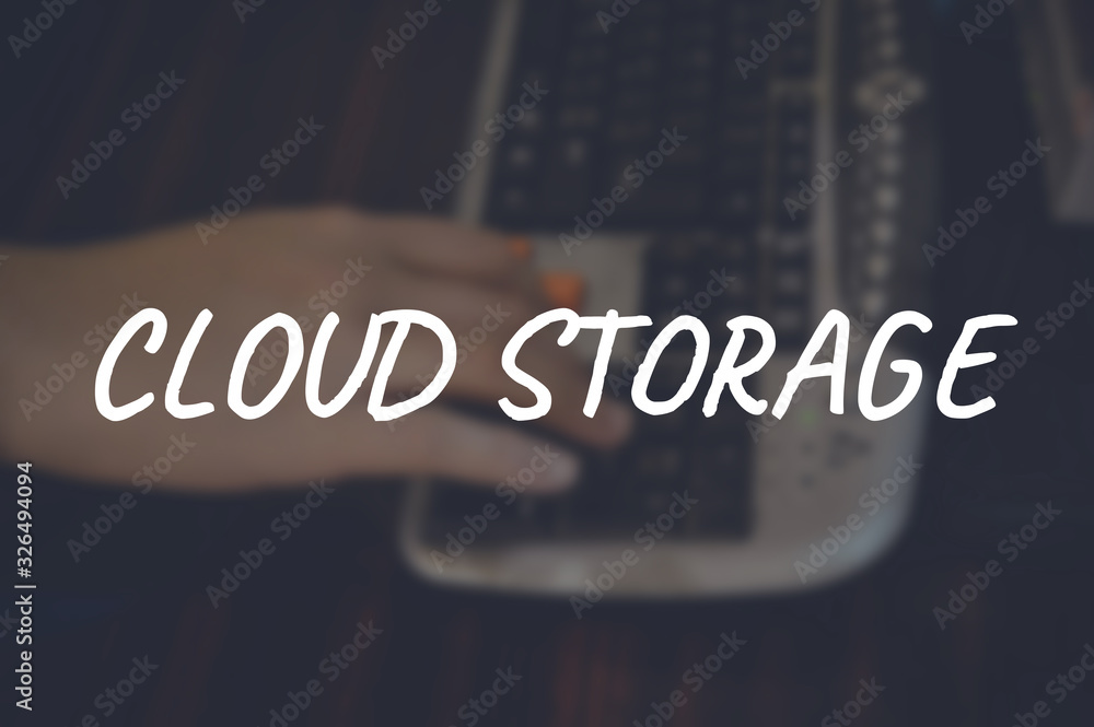 Cloud storage word with blurring business background Cloud storage word with blurring business background