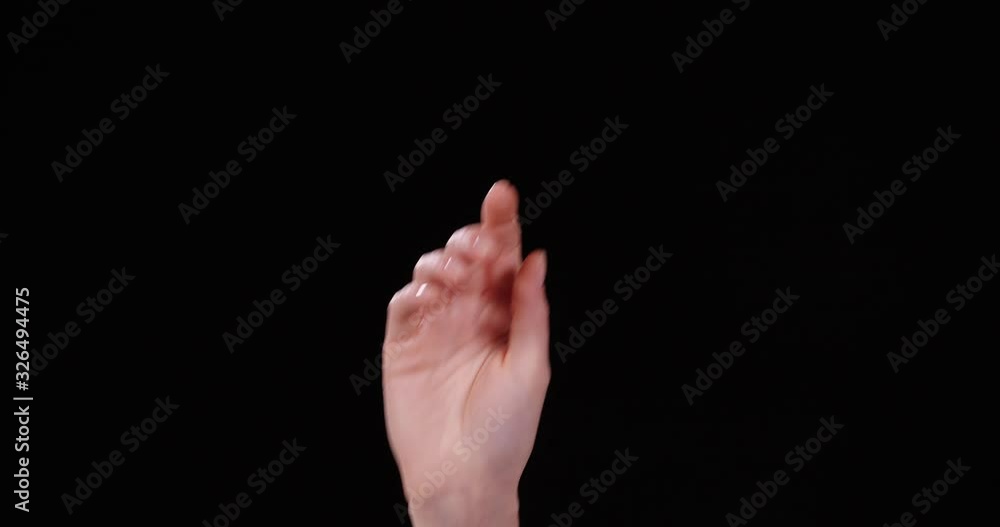 Woman showing B letter on black background, closeup. Sign language Woman showing B letter on black background, closeup. Sign language