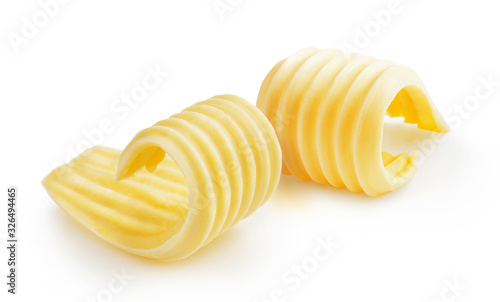 Butter curls or butter rolls isolated on white background
