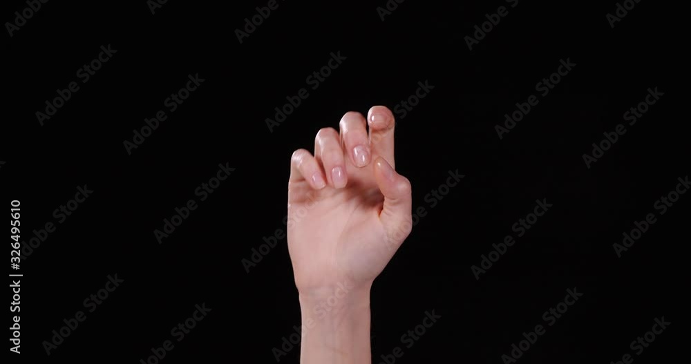 Woman showing E letter on black background, closeup. Sign language Woman showing E letter on black background, closeup. Sign language