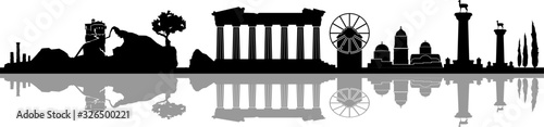 Greece Landscape Skyline Silhouette Vector