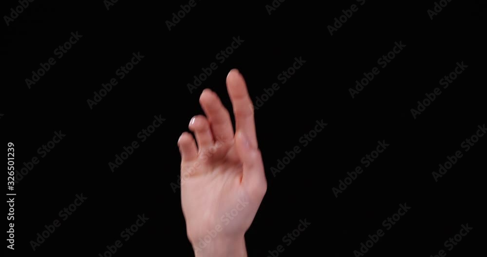 Woman showing V letter on black background, closeup. Sign language Woman showing V letter on black background, closeup. Sign language