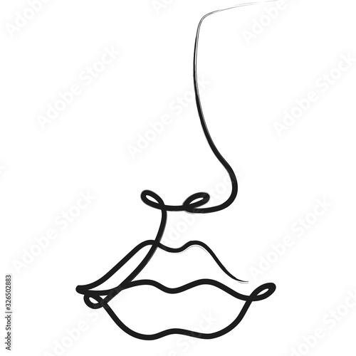 Linear drawing of a female silhouette of the nose and lips.