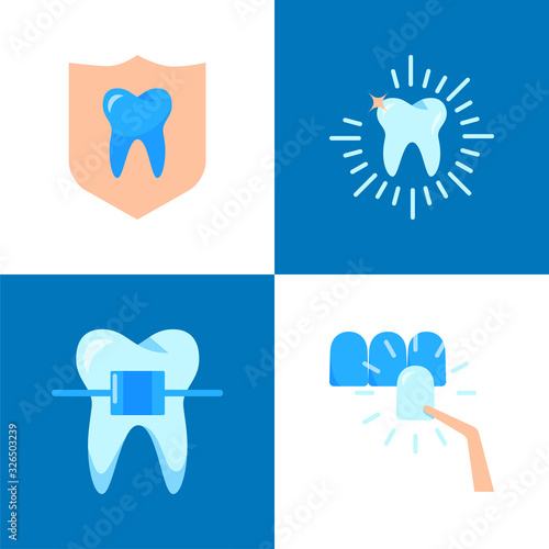 Aesthetic dentistry icon set in flat style