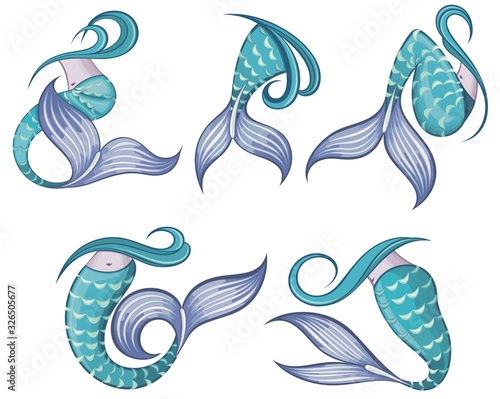 Mermaid tails vector graphic illustration.