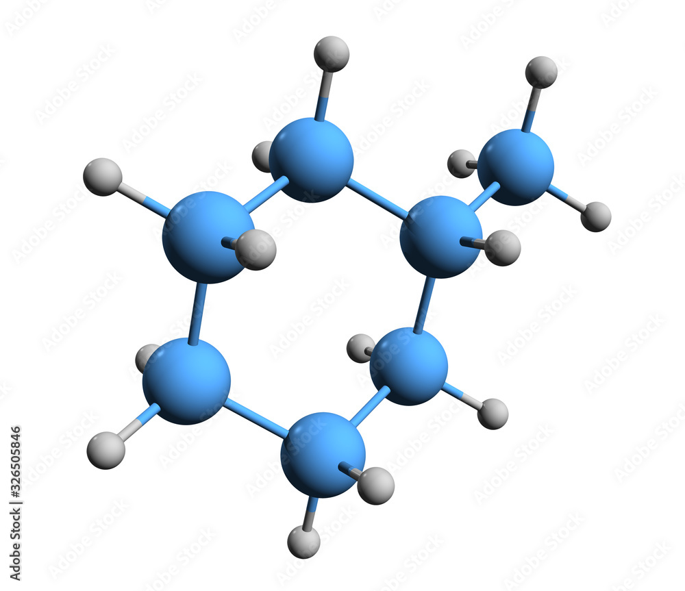 3D image of methylcyclohexane skeletal formula - molecular chemical ...
