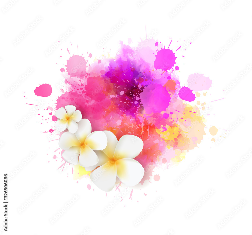 Abstract paint splash with frangipani flowers