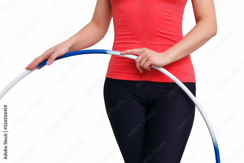 girl with a sports figure holding a Hoop. isolated on white background girl with a sports figure holding a Hoop. isolated on white background