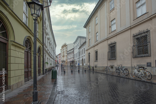 A street in Kraków after a rain shower