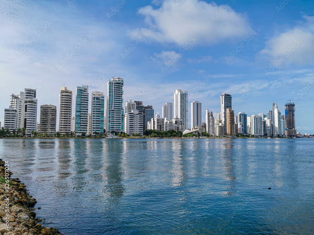 Fototapeta premium Bocagrande neighborhood of Cartagena. Skyline, architecture
